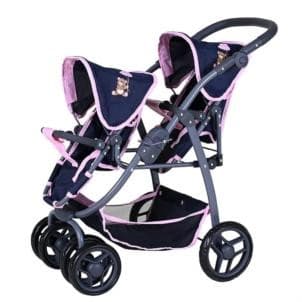 Knorrtoys 16435 - Zwillingspuppenwagen Milo Navy Pink, Sitze verstellbar, klappbar, Schieberhöhe: 50-78cm