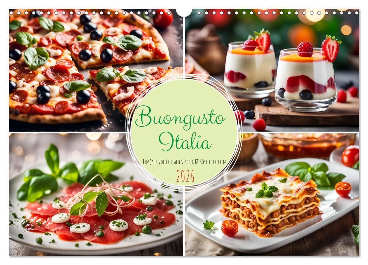 Buongusto Italia - Ein Jahr voller italienischer KI Köstlichkeiten (Wandkalender 2026 DIN A3 quer), CALVENDO Monatskalender