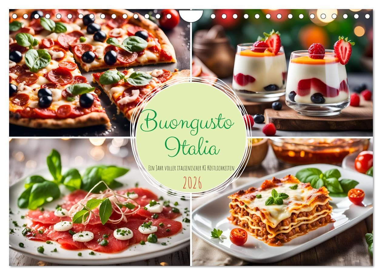 Buongusto Italia - Ein Jahr voller italienischer KI Köstlichkeiten (Wandkalender 2026 DIN A4 quer), CALVENDO Monatskalender
