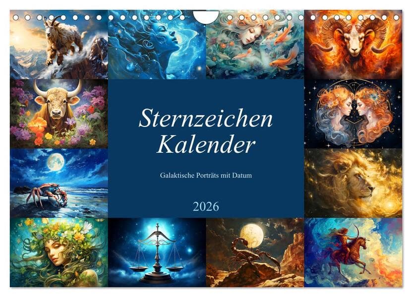 Sternzeichen-Kalender - Galaktische Porträts mit Datum (Wandkalender 2026 DIN A4 quer), CALVENDO Monatskalender