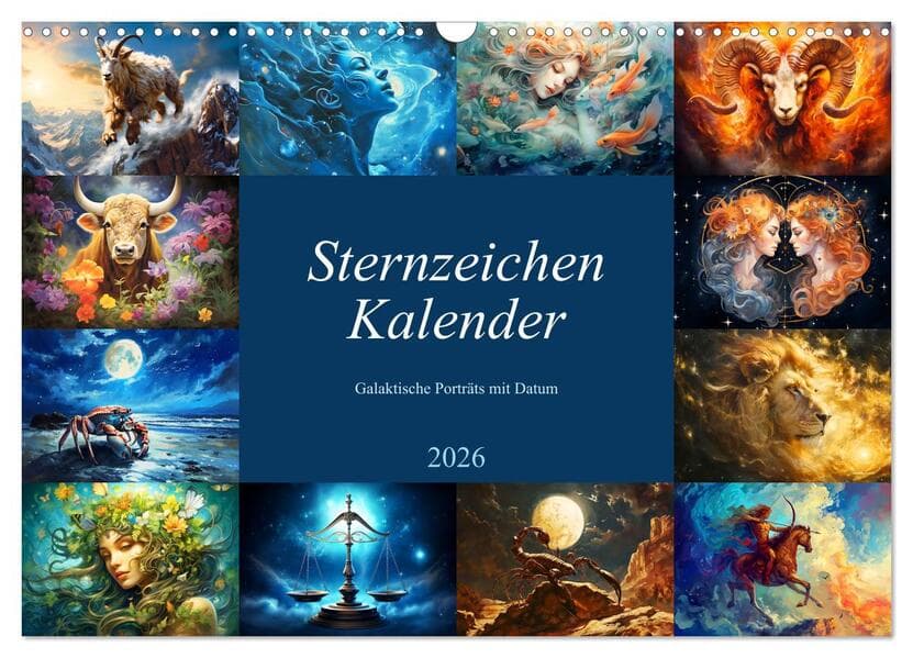 Sternzeichen-Kalender - Galaktische Porträts mit Datum (Wandkalender 2026 DIN A3 quer), CALVENDO Mon