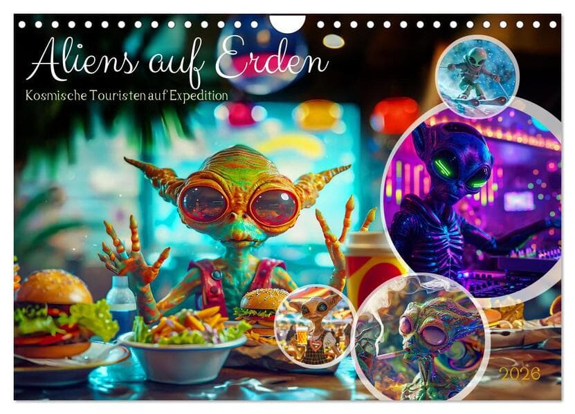 Aliens auf Erden - Kosmische Touristen auf Expedition (Wandkalender 2026 DIN A4 quer), CALVENDO Monatskalender
