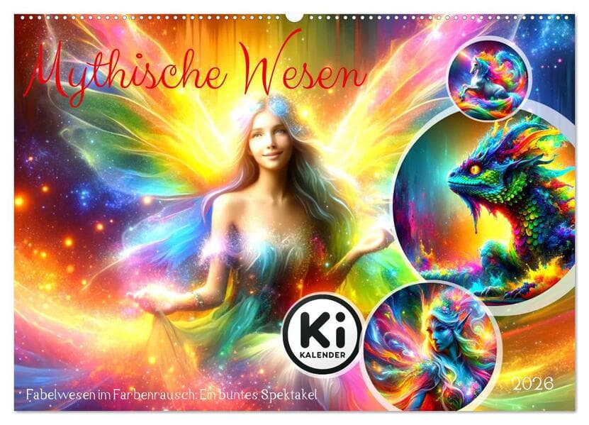 Mythische Wesen - Fabelwesen im Farbenrausch: Ein buntes Spektakel (Wandkalender 2026 DIN A2 quer), CALVENDO Monatskalender