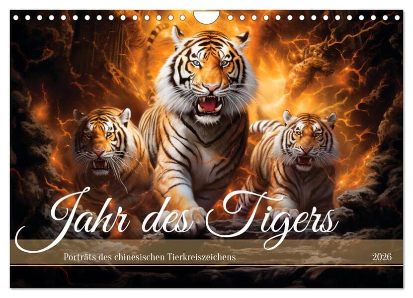 Jahr des Tigers - Porträts des chinesischen Tierkreiszeichens (Wandkalender 2026 DIN A4 quer), CALVENDO Monatskalender
