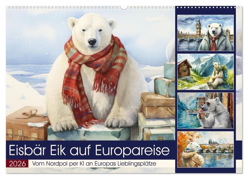 Eisbär Eik auf Europareise (Wandkalender 2026 DIN A2 quer), CALVENDO Monatskalender