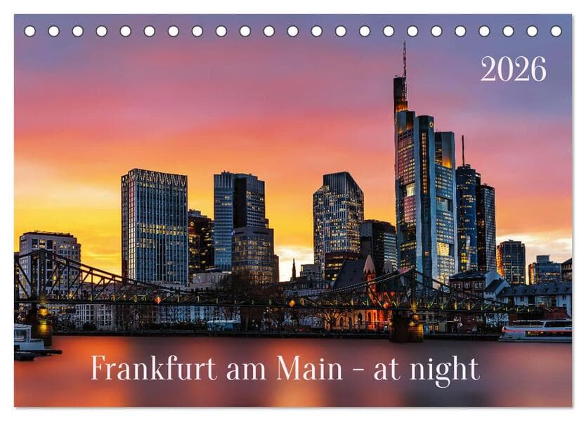 Frankfurt am Main - at night (Tischkalender 2026 DIN A5 quer), CALVENDO Monatskalender