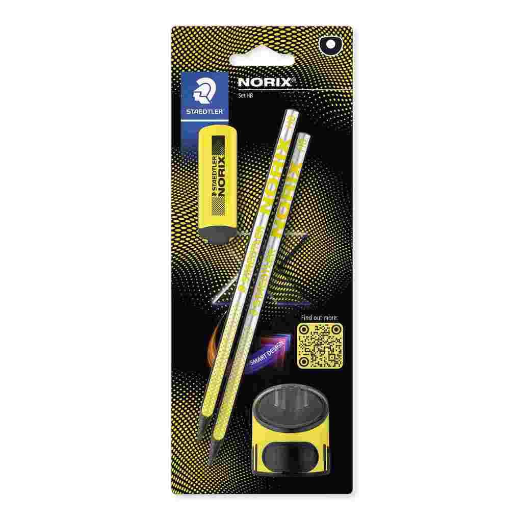 STAEDTLER NORIX® 181, gelb mit 2 Bleistiften HB, 1 Radierer und 1 Einzelspitzdose, 181 SBK2-1