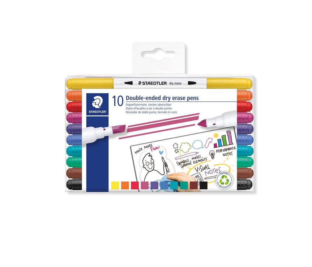 STAEDTLER STAEDTLER® 3010 Doppelfasermaler, trocken abwischbar, 10er Set, 3010 TB10