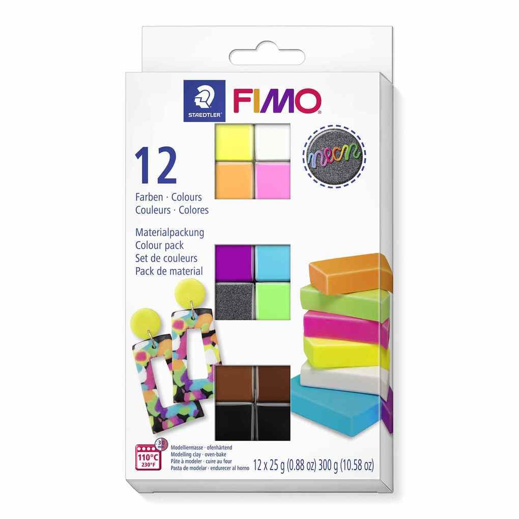 STAEDTLER FIMO effect 8013, ofenhärtende Modelliermasse, "Neon Colours", 12 Halbblöcken á 25 g, 8013 C12-3