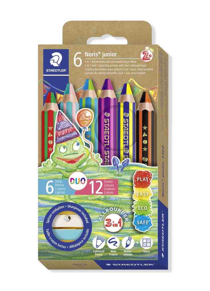 STAEDTLER Noris junior 140 Kindermalstift 3 in 1, 6 Duo Malstifte + 1 Spitzer