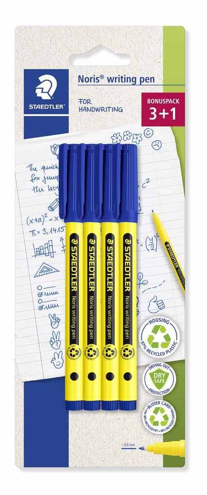 STAEDTLER Noris® writing pen 307, 4 x Fineliner, blau, 307-3 BK4