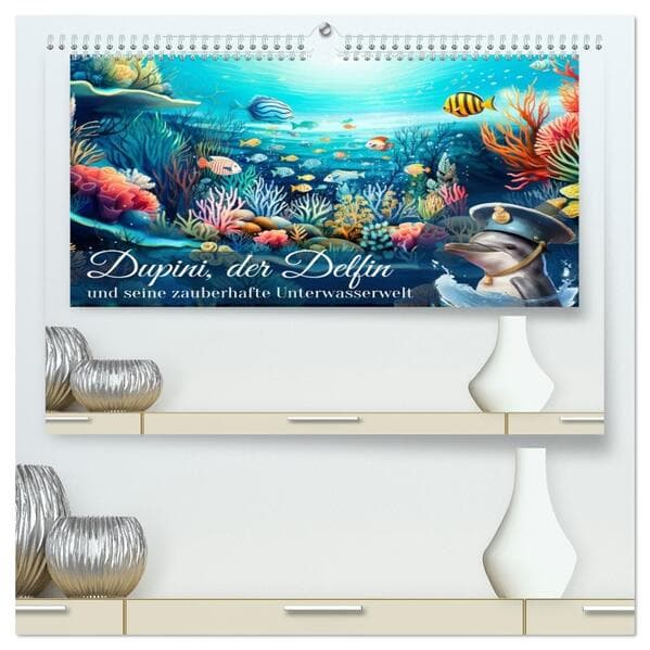 Dupini, der Delfin, und seine zauberhafte Unterwasserwelt (hochwertiger Premium Wandkalender 2026 DIN A2 quer), Kunstdruck in Hochglanz
