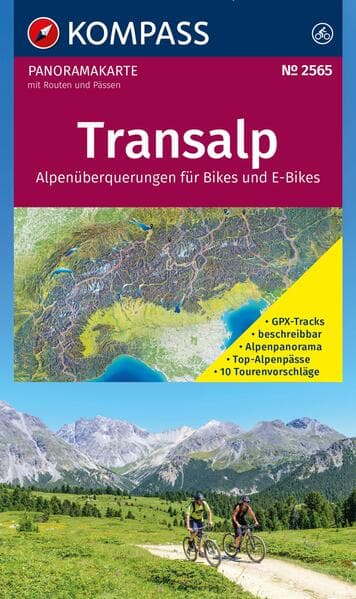 KOMPASS Radfernwegekarte Transalp Panoramakarte
