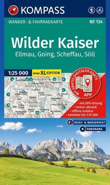 KOMPASS Wanderkarte 134 Wilder Kaiser - Ellmau - Going - Scheffau - Söll 1:25.000