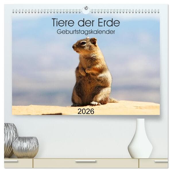 Tiere der Erde Geburtstagskalender (hochwertiger Premium Wandkalender 2026 DIN A2 quer), Kunstdruck in Hochglanz