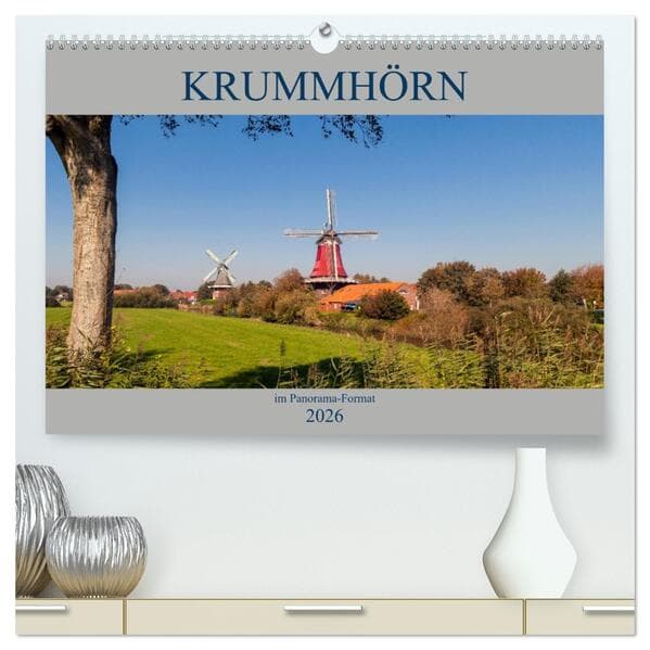 Krummhörn im Panorama-Format (hochwertiger Premium Wandkalender 2026 DIN A2 quer), Kunstdruck in Hochglanz