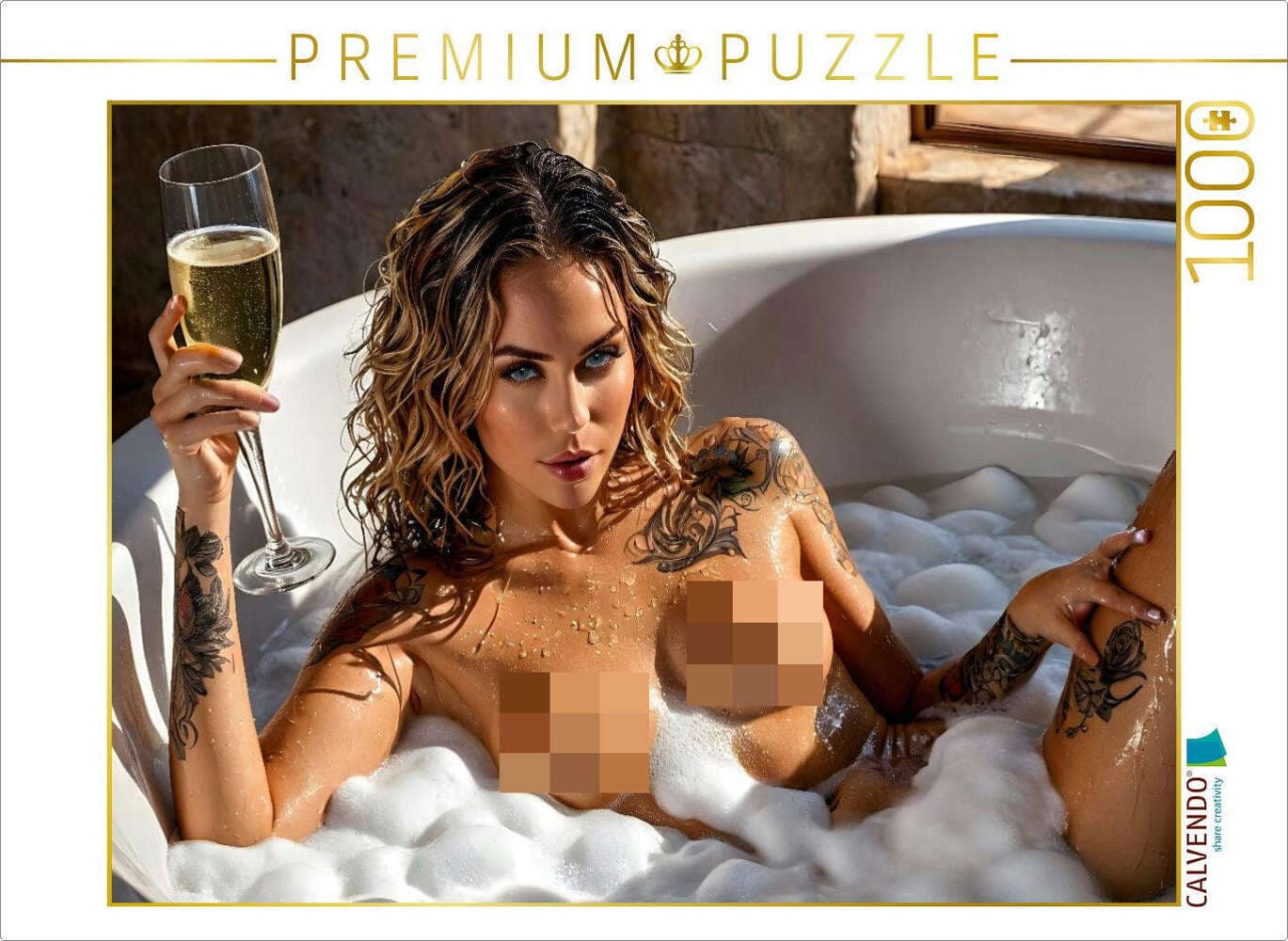 CALVENDO Puzzle Aufreizende nackte Frau mit Tattoos im Schaumbad | 1000 Teile Lege-Größe 64x48cm Fot
