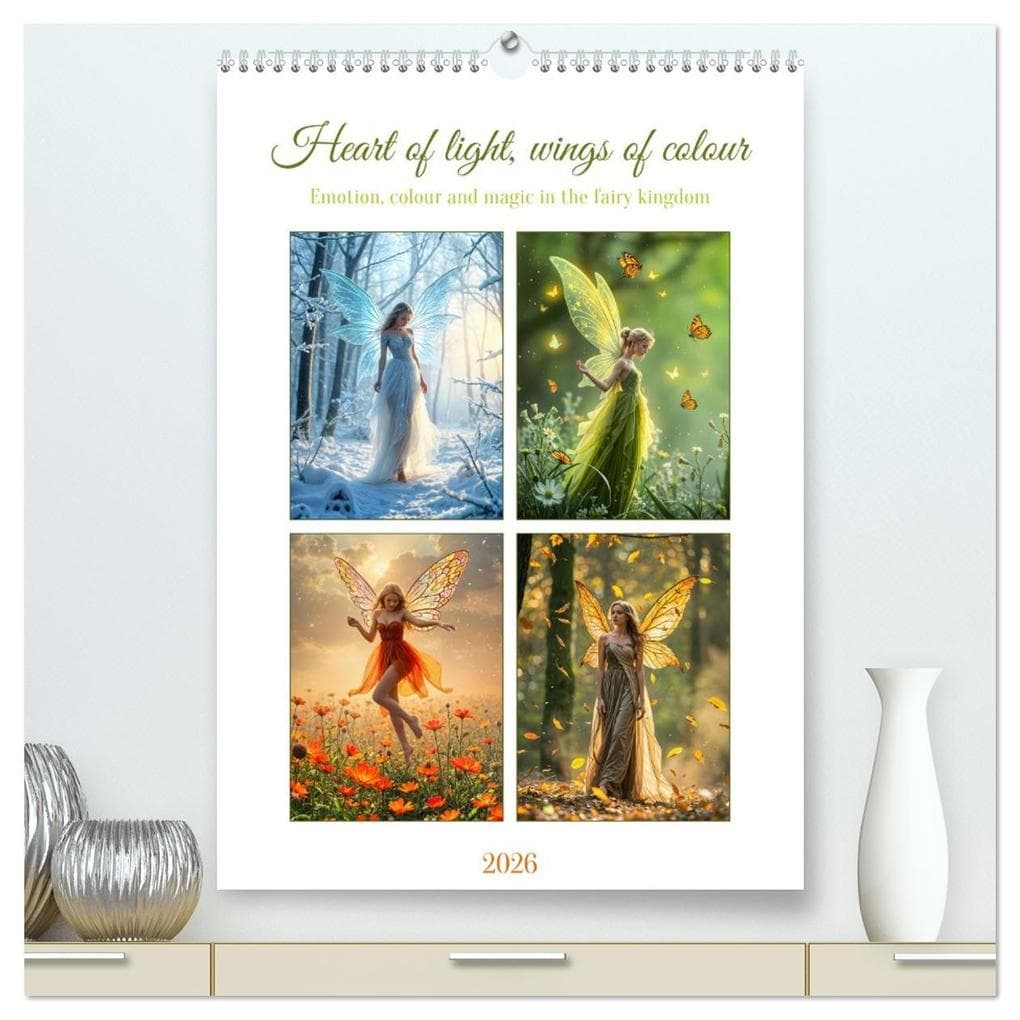 Heart of light, wings of colour - Emotion, colour and magic in the fairy kingdom (High Quality Premium Wall Calendar 2026 DIN A2 portrait),CALVENDO 12 Month Wall Calendar
