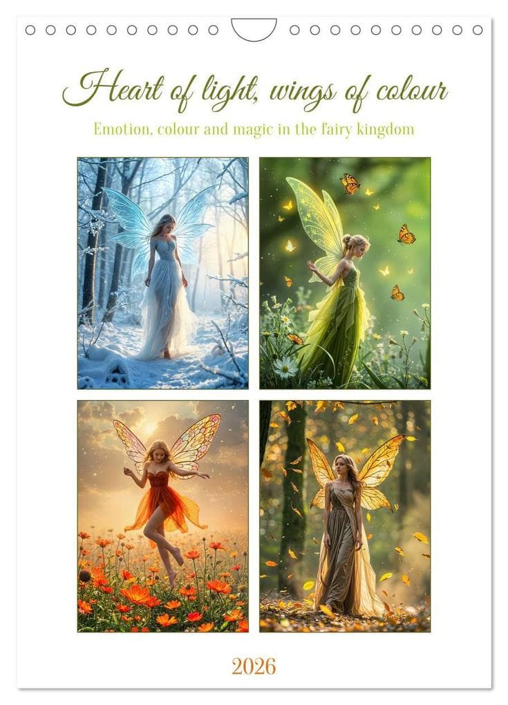 Heart of light, wings of colour - Emotion, colour and magic in the fairy kingdom (Wall Calendar 2026 DIN A4 portrait), CALVENDO 12 Month Wall Calendar