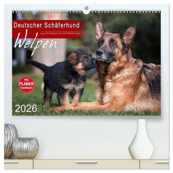 Deutscher Schäferhund - Welpen (hochwertiger Premium Wandkalender 2026 DIN A2 quer), Kunstdruck in H