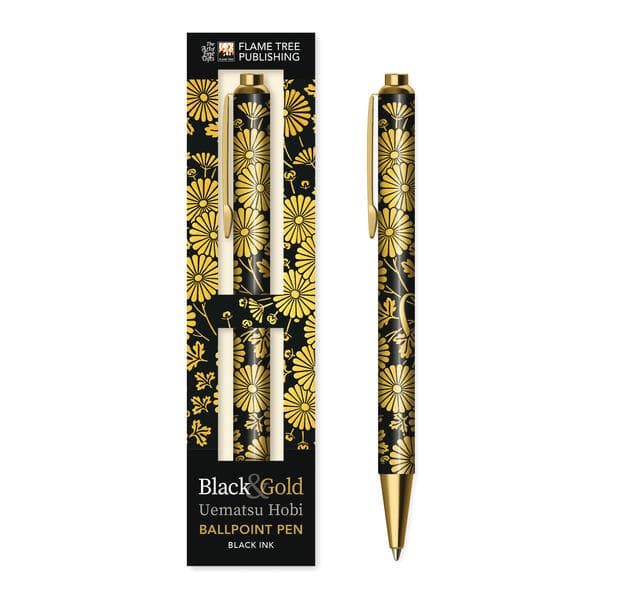 Premium Kugelschreiber: Uematsu Hobi, Chrysanthemen Schwarz & Gold