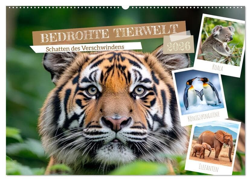 Bedrohte Tierwelt SCHATTEN DES VERSCHWINDENS (Wandkalender 2026 DIN A2 quer), CALVENDO Monatskalende