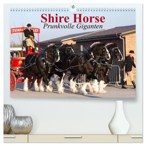 Shire Horse - Prunkvolle Giganten (hochwertiger Premium Wandkalender 2026 DIN A2 quer), Kunstdruck i
