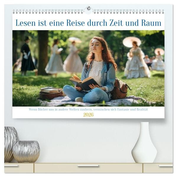 Lesen ist eine Reise durch Zeit und Raum (hochwertiger Premium Wandkalender 2026 DIN A2 quer), Kunstdruck in Hochglanz