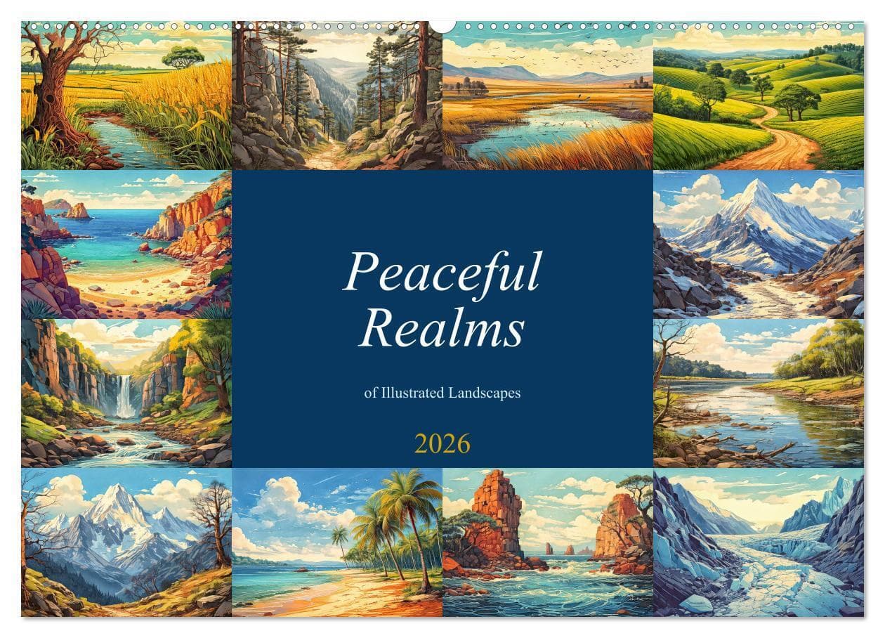 Peaceful Realms of Illustrated Landscapes (Wall Calendar 2026 DIN A2 landscape), CALVENDO 12 Month Wall Calendar