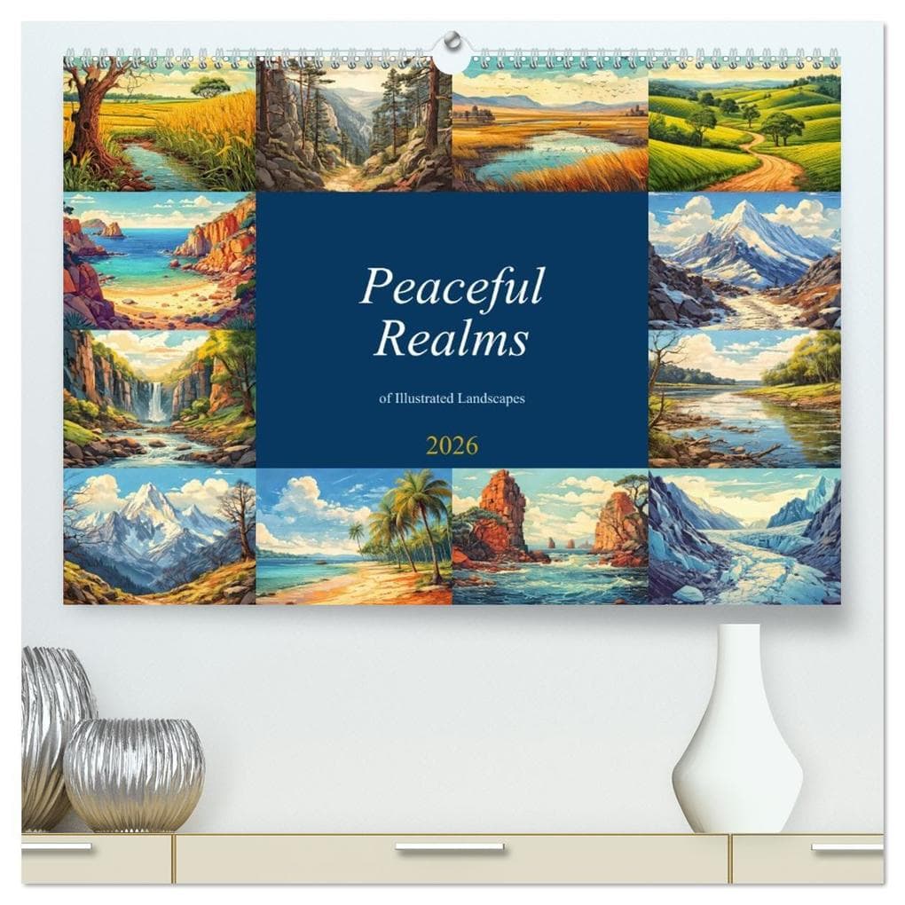 Peaceful Realms of Illustrated Landscapes (High Quality Premium Wall Calendar 2026 DIN A2 landscape),CALVENDO 12 Month Wall Calendar