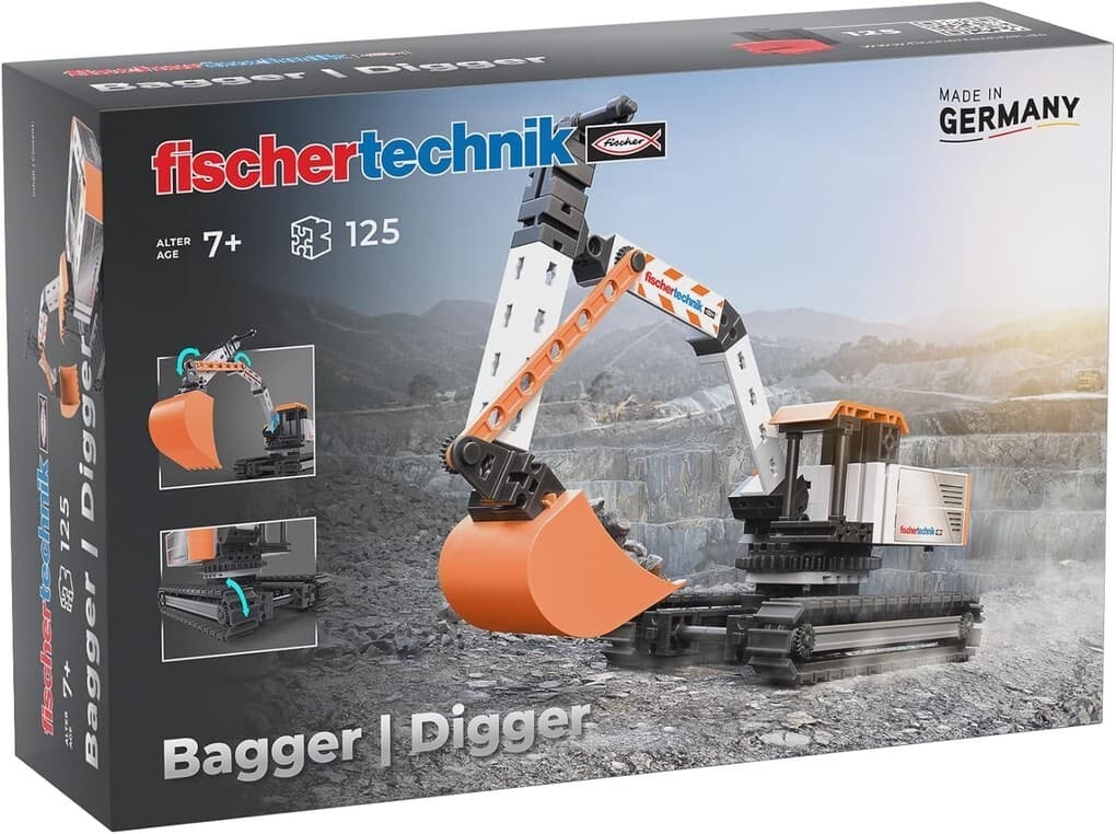 Fischertechnik 576104 - Bagger Digger, 125 Bauteile, Konstruktionsspielzeug ab 7 Jahren