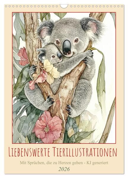 Liebenswerte Tierillustrationen (Wandkalender 2026 DIN A3 hoch), CALVENDO Monatskalender