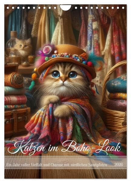 Katzen im Boho-Look - Ein Jahr voller Vielfalt und Charme mit niedlichen Samtpfoten (Wandkalender 20