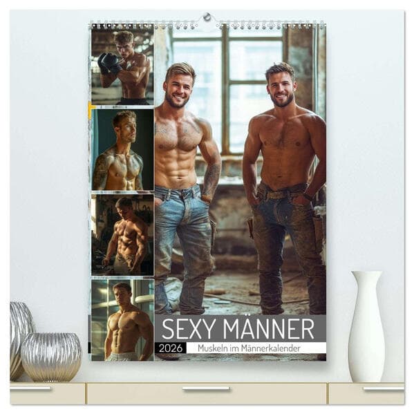 SEXY MÄNNER - Muskeln im Männerkalender (hochwertiger Premium Wandkalender 2026 DIN A2 hoch), Kunstdruck in Hochglanz