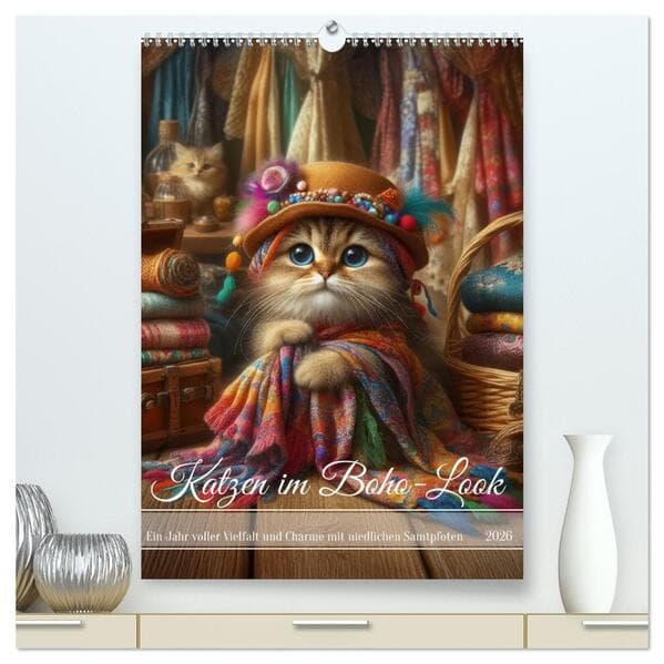Katzen im Boho-Look - Ein Jahr voller Vielfalt und Charme mit niedlichen Samtpfoten (hochwertiger Pr