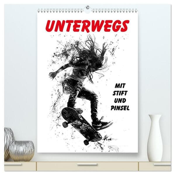 Unterwegs - Mit Stift und Pinsel (hochwertiger Premium Wandkalender 2026 DIN A2 hoch), Kunstdruck in