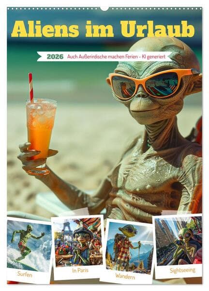 Aliens im Urlaub (Wandkalender 2026 DIN A2 hoch), CALVENDO Monatskalender