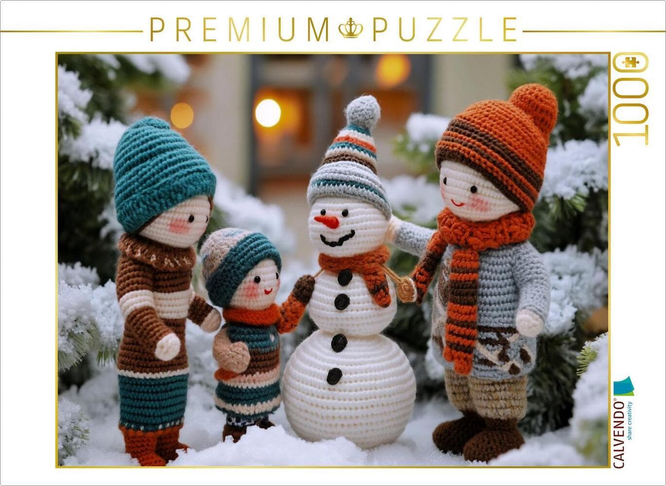 CALVENDO Puzzle Winterspaß beim Schneemannbauen | 1000 Teile Lege-Größe 64x48cm Foto-Puzzle für glückliche Stunden