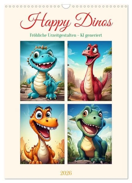 Happy Dinos (Wandkalender 2026 DIN A3 hoch), CALVENDO Monatskalender