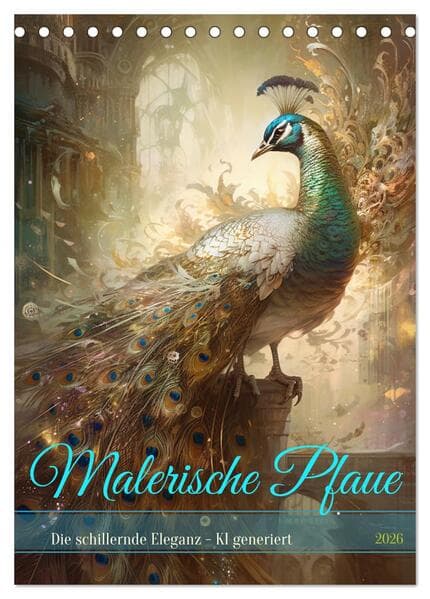 Malerische Pfaue (Tischkalender 2026 DIN A5 hoch), CALVENDO Monatskalender