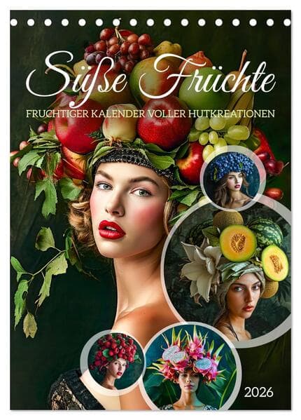 Süße Früchte - Fruchtiger Kalender voller Hutkreationen (Tischkalender 2026 DIN A5 hoch), CALVENDO M