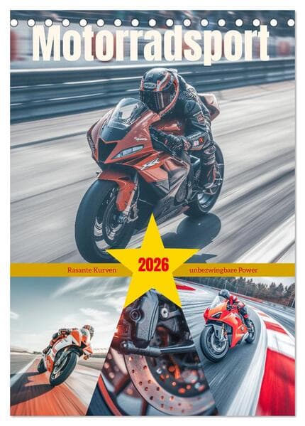 Motorradsport (Tischkalender 2026 DIN A5 hoch), CALVENDO Monatskalender