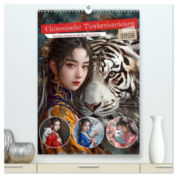 Chinesische Tierkreiszeichen - Fantasie-Zodiak im Stil des alten Chinas (hochwertiger Premium Wandka