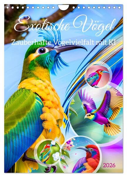 Exotische Vögel. Zauberhafte Vogelvielfalt mit KI (Wandkalender 2026 DIN A4 hoch), CALVENDO Monatska