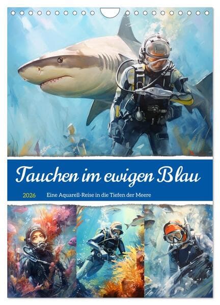 Tauchen im ewigen Blau. Eine Aquarell-Reise in die Tiefen der Meere (Wandkalender 2026 DIN A4 hoch),