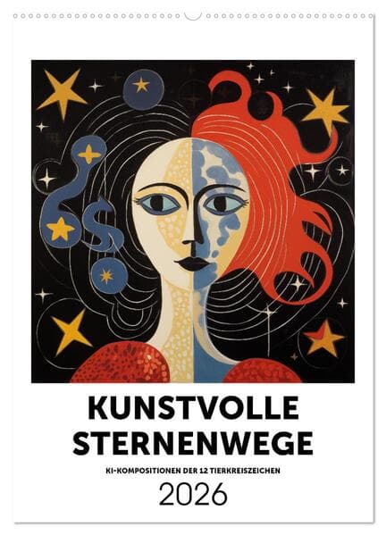 Kunstvolle Sternenwege: KI-Kompositionen der 12 Tierkreiszeichen (Wandkalender 2026 DIN A2 hoch), CA