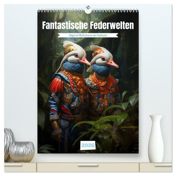 Fantastische Federwelten (hochwertiger Premium Wandkalender 2026 DIN A2 hoch), Kunstdruck in Hochgla
