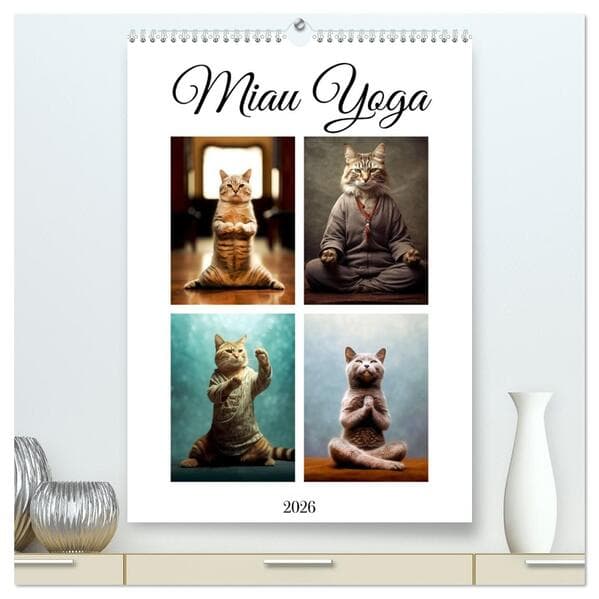 Miau Yoga (hochwertiger Premium Wandkalender 2026 DIN A2 hoch), Kunstdruck in Hochglanz