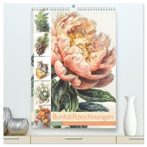 Buntstiftzeichnungen (hochwertiger Premium Wandkalender 2026 DIN A2 hoch), Kunstdruck in Hochglanz
