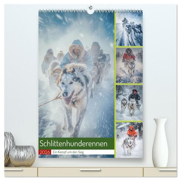 Schlittenhunderennen (hochwertiger Premium Wandkalender 2026 DIN A2 hoch), Kunstdruck in Hochglanz